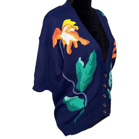 That's Me Vintage Cardigan Sweater Womens Medium Short Sleeve Floral Embroidery - Picture 3 of 9
